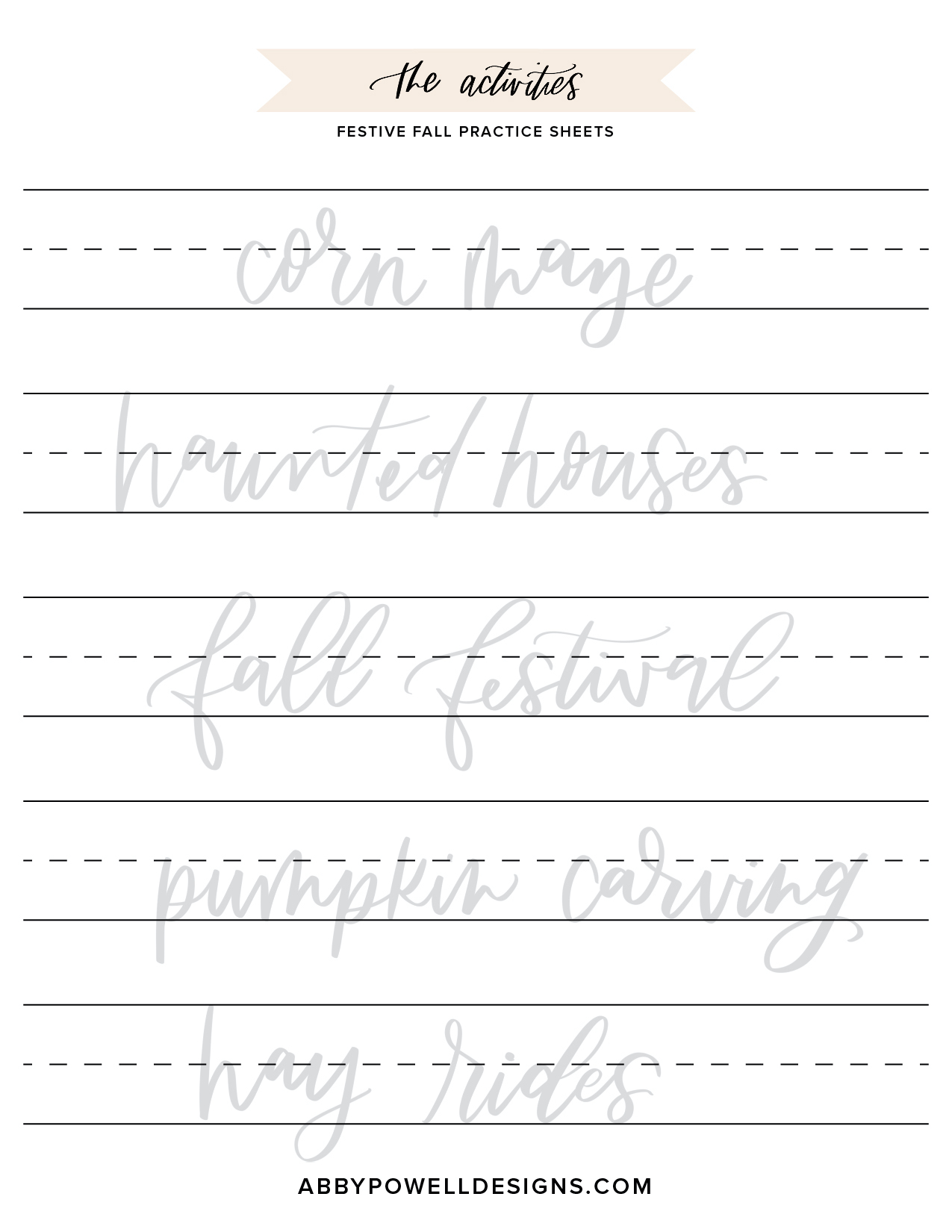 Practice lettering fall activity words and phrases with these fun lettering practice sheets by Abby Powell.