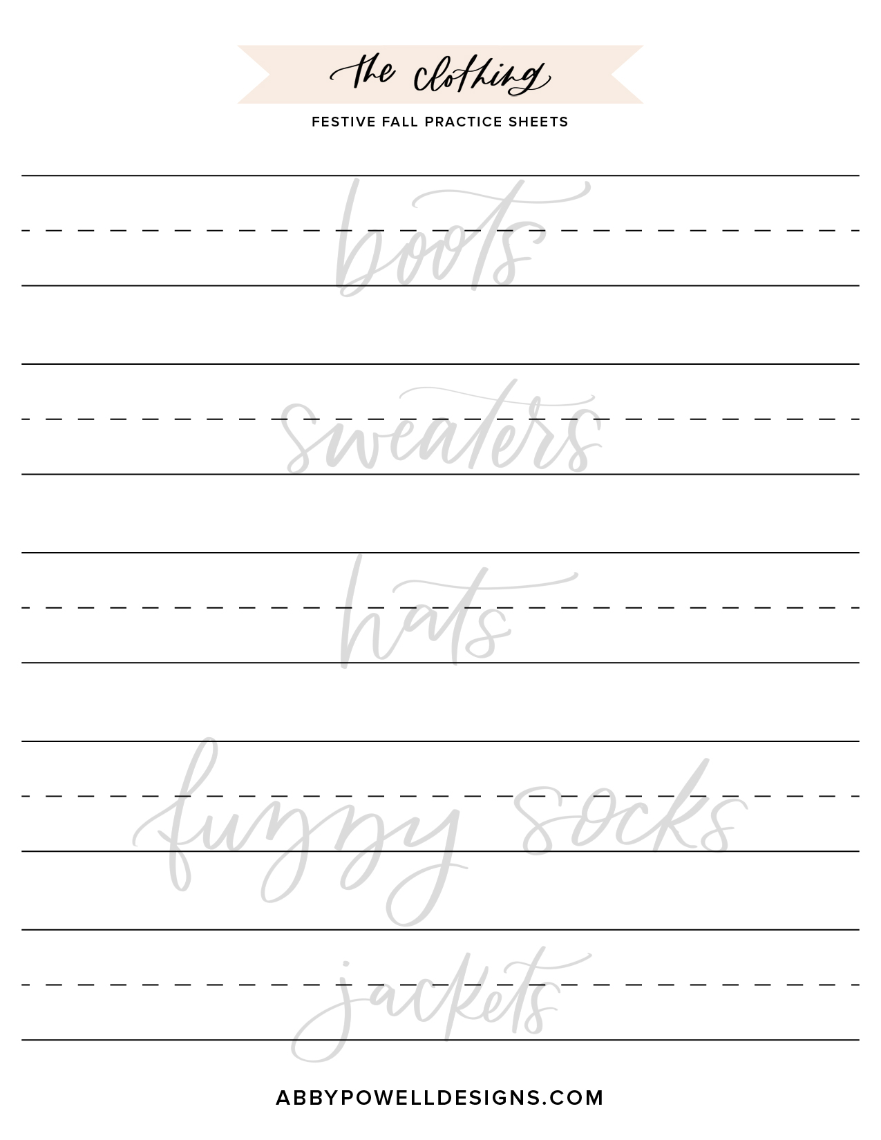 Practice lettering fall inspired words with Abby Powell's fall lettering practice sheets that you can print and use from home.