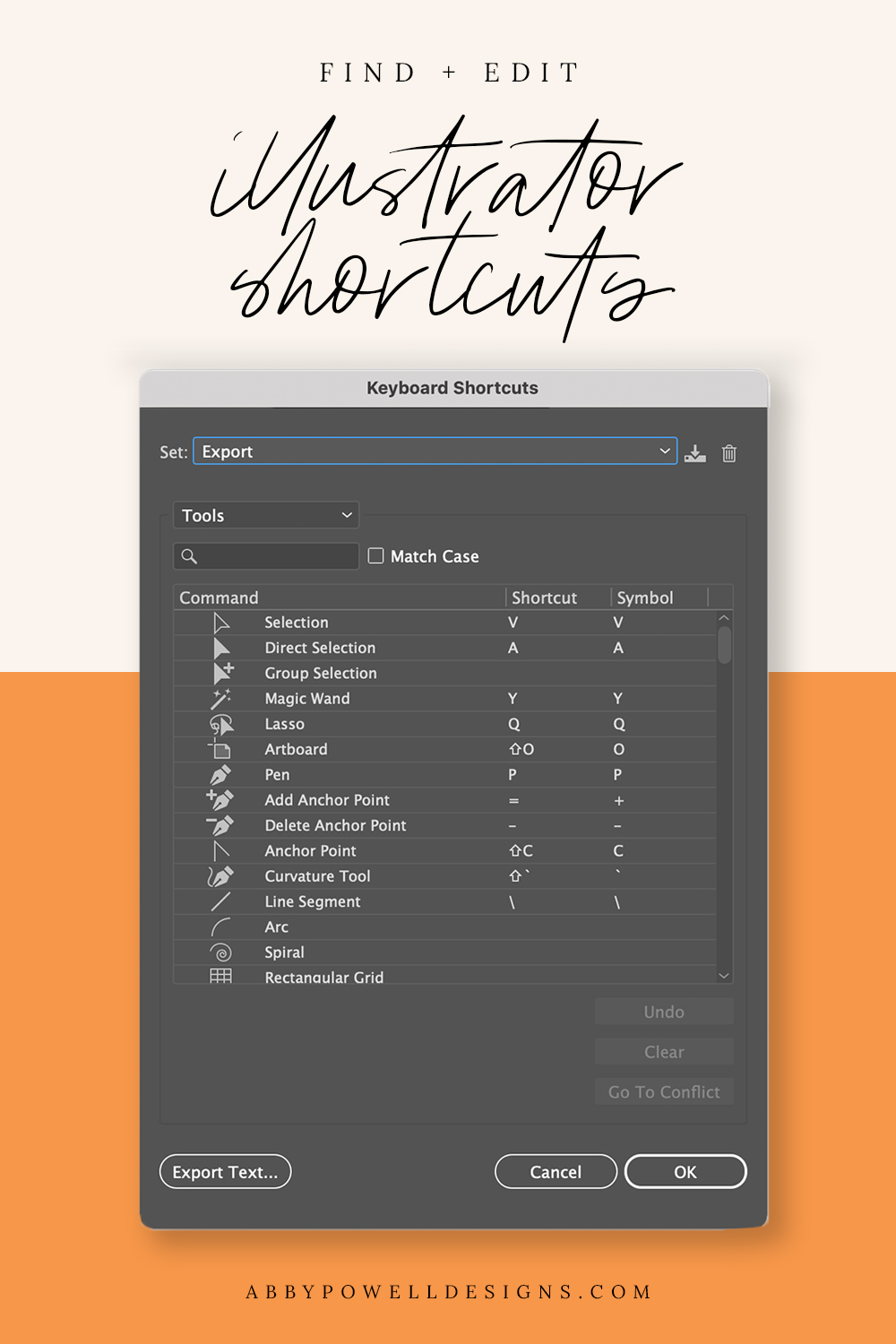 Find and edit Adobe Illustrator keyboard shortcuts.