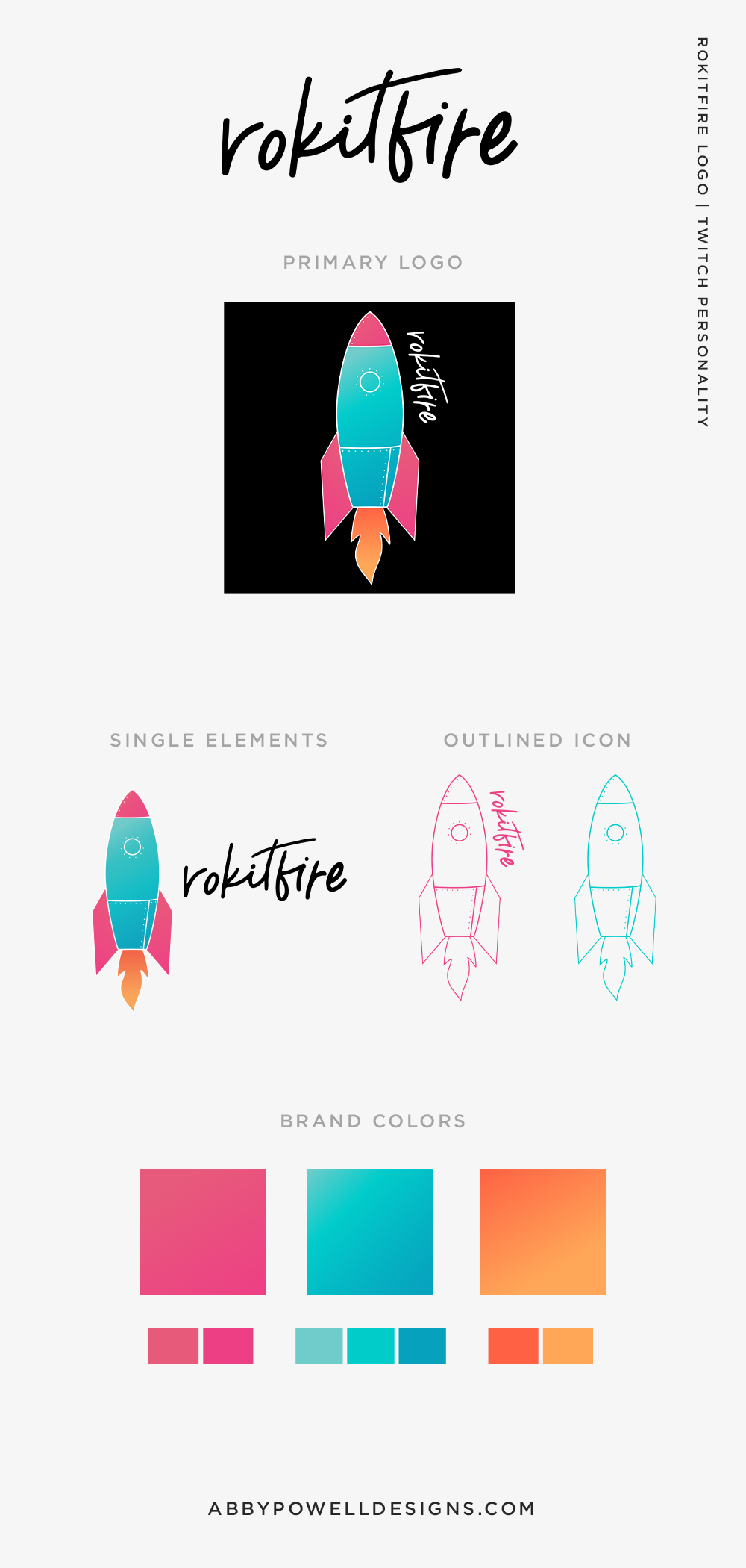 Rokitfire custom logo and branding project by brand designer Abby Powell.