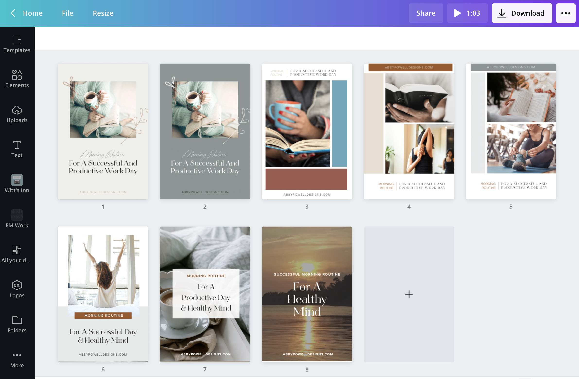 Using Canva Pro to create multiple Pinterest images for each blog post.
